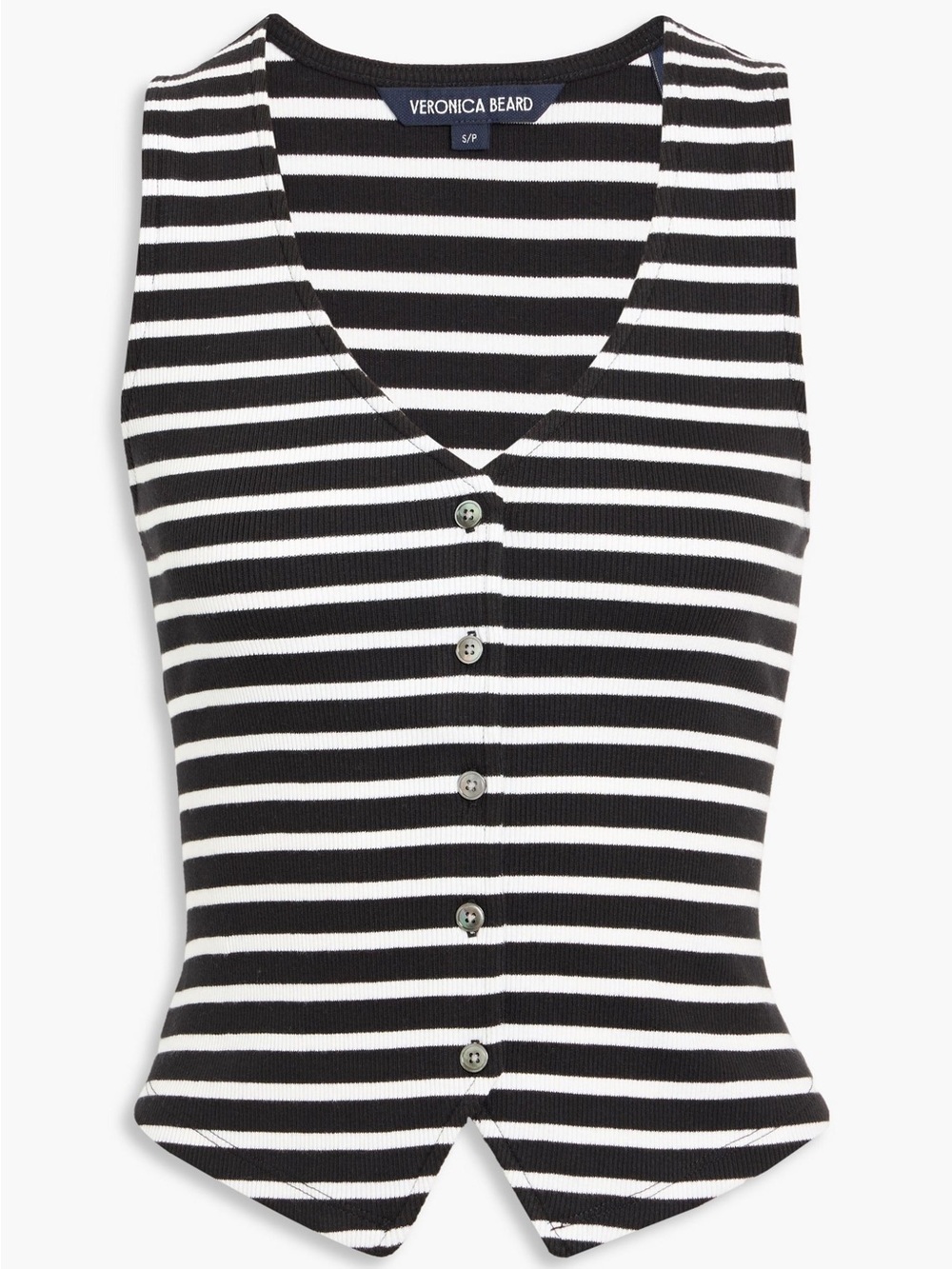Veronica Beard Hoorne Striped Ribbed Pima Cotton-Blend Button-Down Top $158